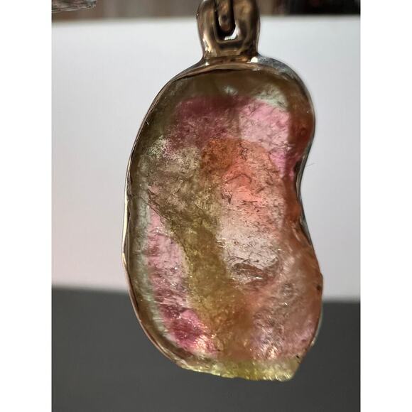 NEW watermelon multi color tourmaline sterling silver pendant 3.06 grams